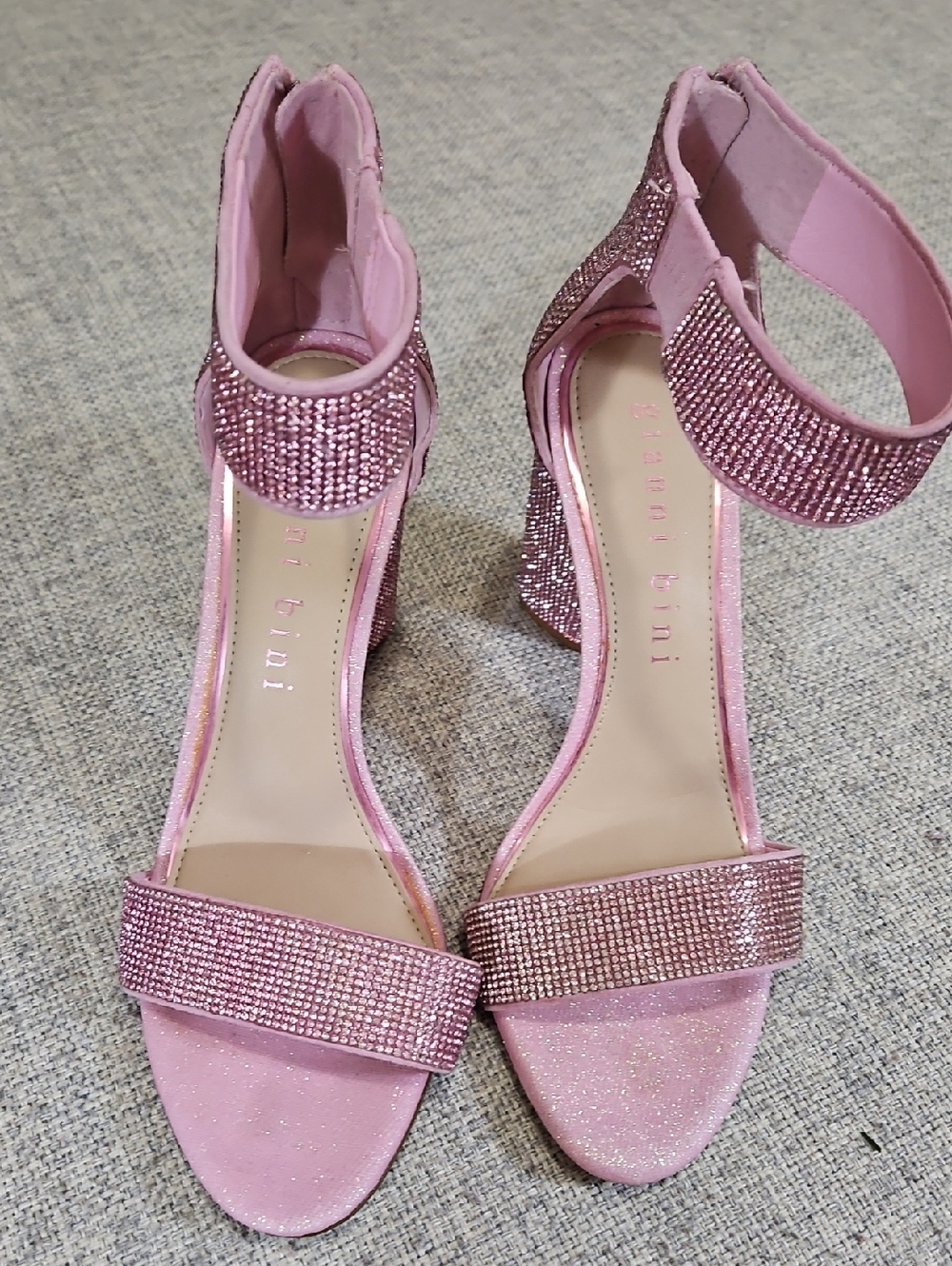 Gianni Bini Pink Crystal Ankle-Strap Block Heels